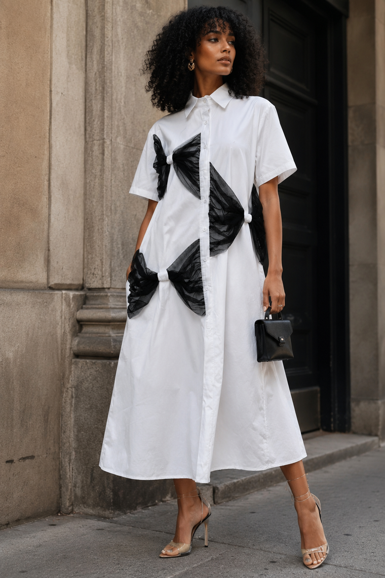 Couture Bow Maxi Shirt Dress