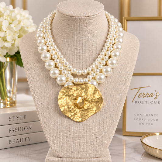 Gilded Pearl Statement Necklace