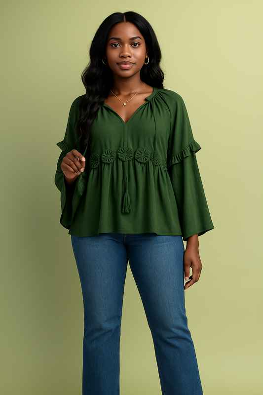 Evergreen Breeze Boho Top