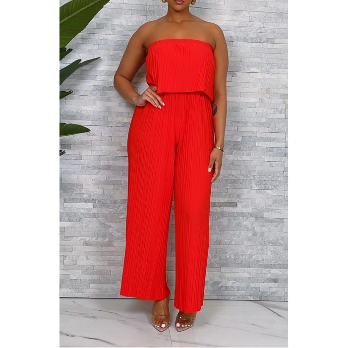 Pleated Layer Wide Leg Jumpsuit